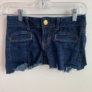 American Eagle Dark Wash Hipster Hand Cut Denim Shorts